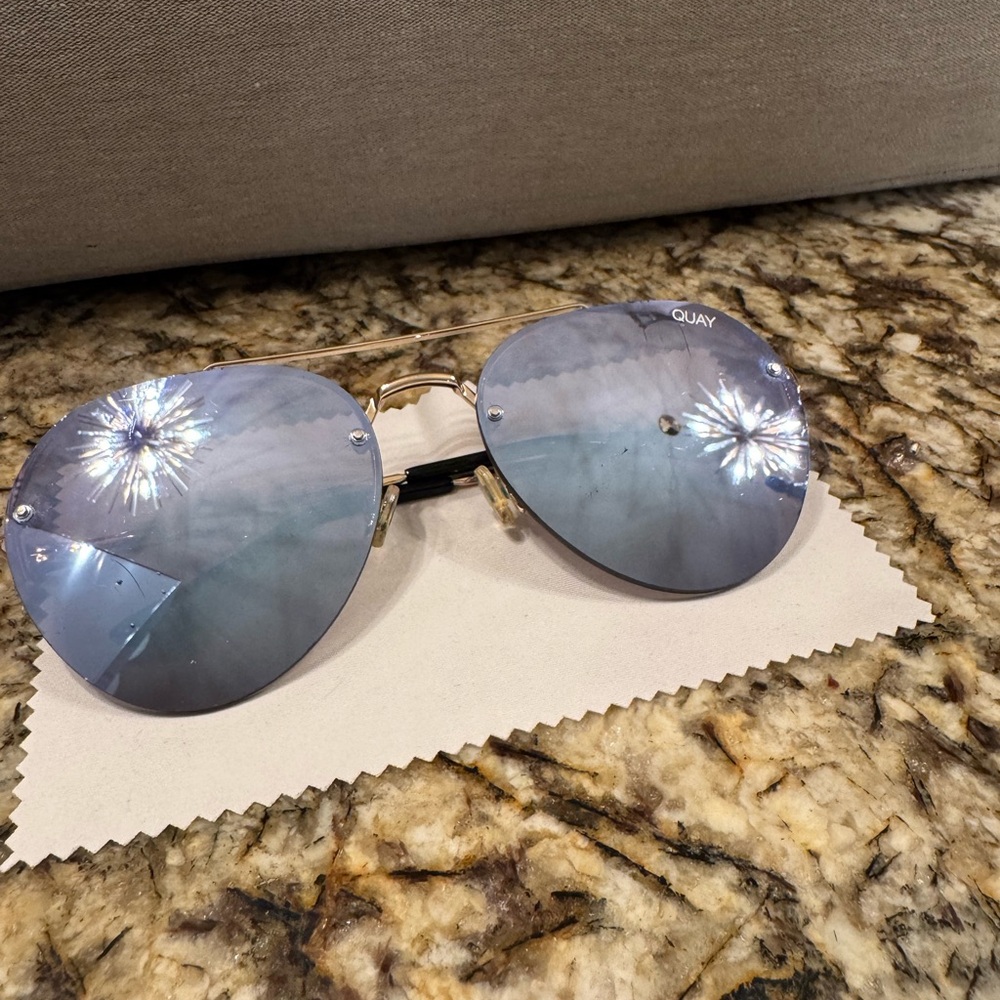 Quay Australia Reflective Blue Aviator Sunglasses